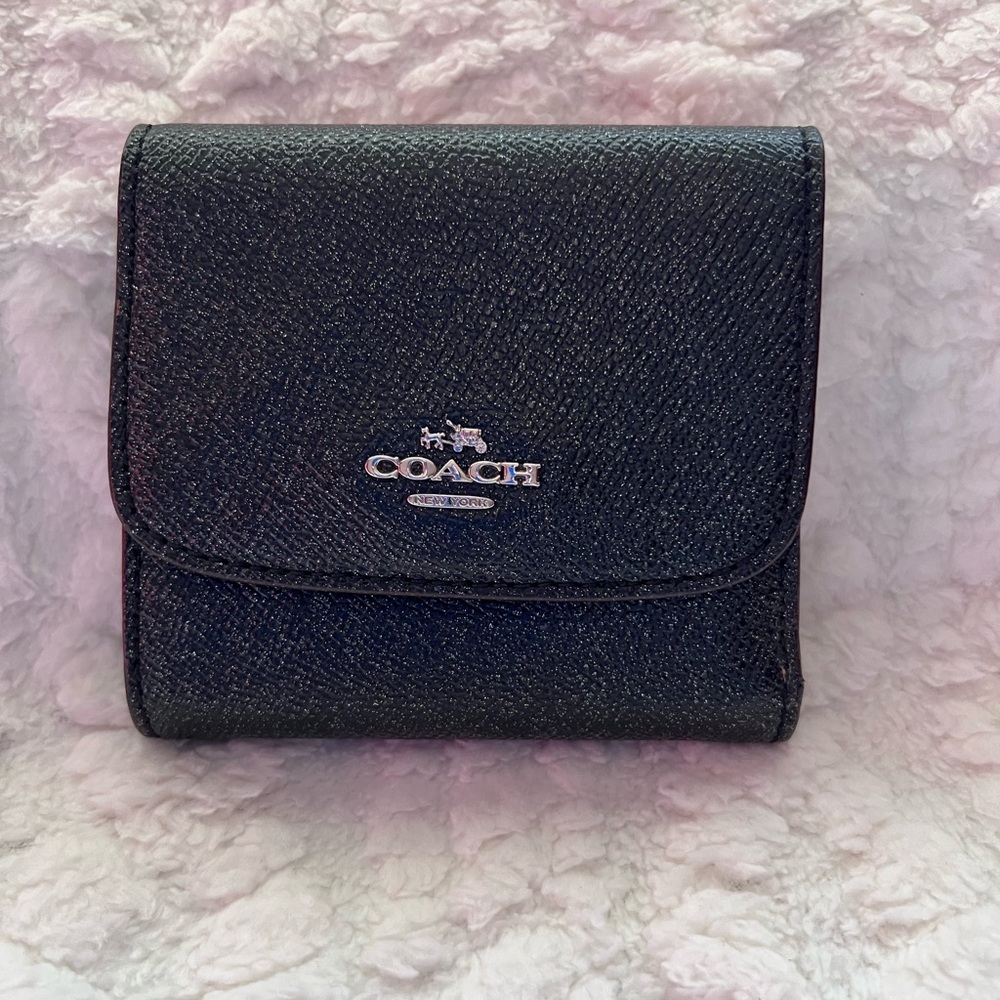 Coach Black Textured Leather Trifold Wallet
